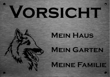Edelstahl Warnschild Tevuren VORSICHT Mein Haus mein Garten meine Familie
